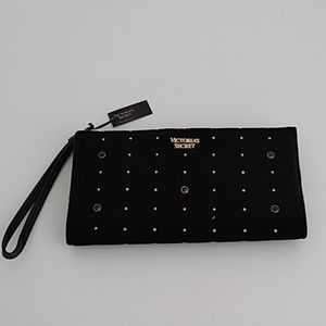 Victoria's Secret Black Velvet Wristlet Wallet NWT